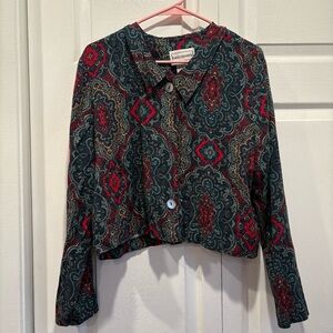 Vintage Karin Steven’s Cropped Patterned Long Sleeve Blouse - Size 14